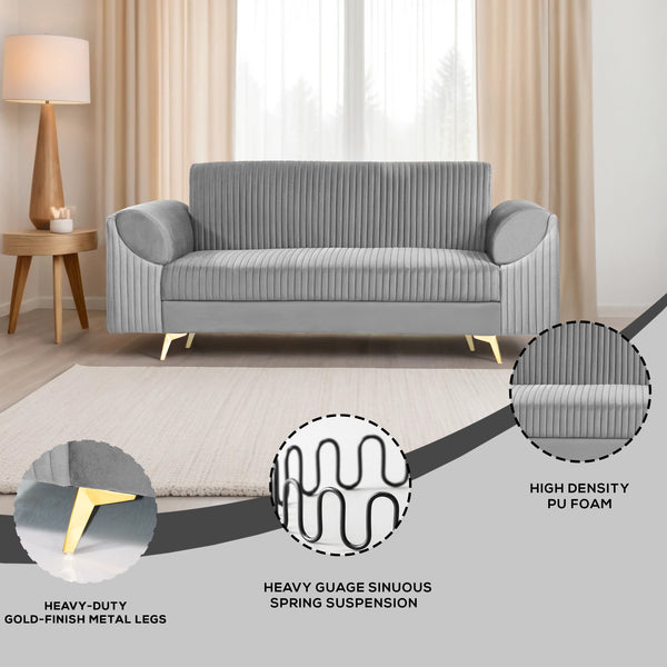 Venice 3 Seater Sofa- ( Plush Suede Fabric- Grey )