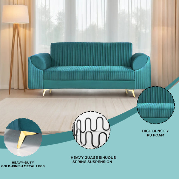 Venice 3 Seater Sofa- ( Plush Suede Fabric- Teal )