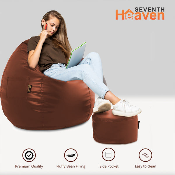 Seventh Heaven 3XL Bean Bag Cover with Footrest & Cushion ( Premium Leatherite - Tan )