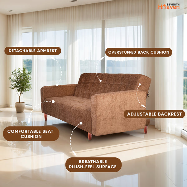 Lisbon 3 Seater Wooden Sofa Cum Bed - ( Premium Molfino Fabric- Beige )