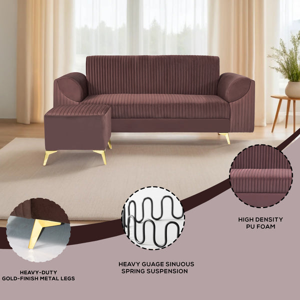 Venice 4 Seater Sofa with 1 Ottoman- ( Plush Suede Fabric- Brown )