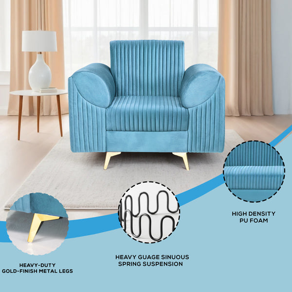 Venice 1 Seater Sofa - ( Plush Suede Fabric - Sky Blue)