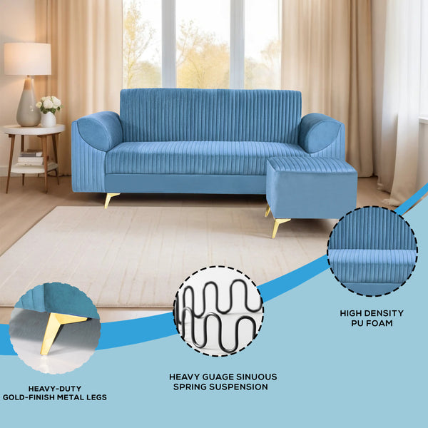 Venice 4 Seater Sofa with 2 Ottoman- ( Plush Suede Fabric- Sky Blue )