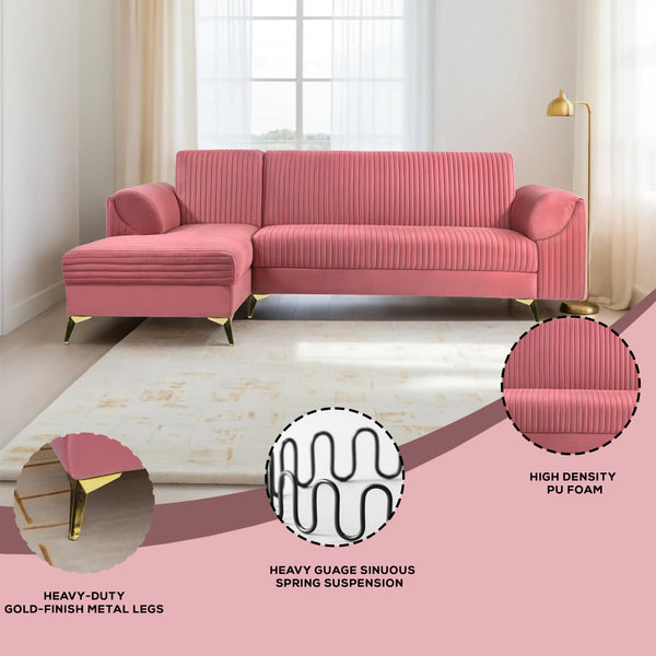 Venice 6 Seater Sofa Left Corner - ( Plush Suede Fabric - Peach )