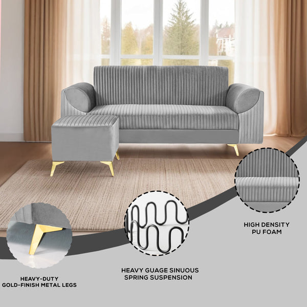 Venice 4 Seater Sofa with 2 Ottoman- ( Plush Suede Fabric- Grey )