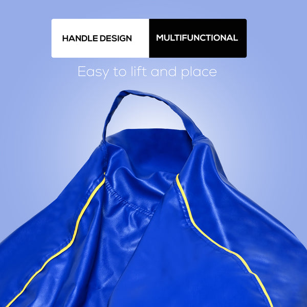 Seventh Heaven 3XL Bean Bag Cover with Footrest & Cushion ( Premium Leatherite - Royal Blue & Yellow Strip )