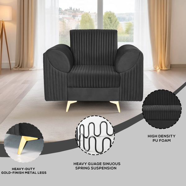 Venice 1 Seater Sofa - ( Plush Suede Fabric - Black )