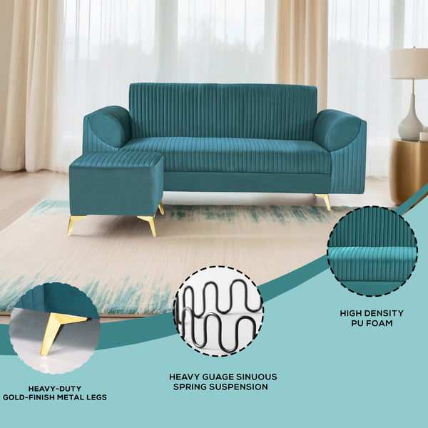 Venice 4 Seater Sofa with 1 Ottoman- ( Plush Suede Fabric- Teal )