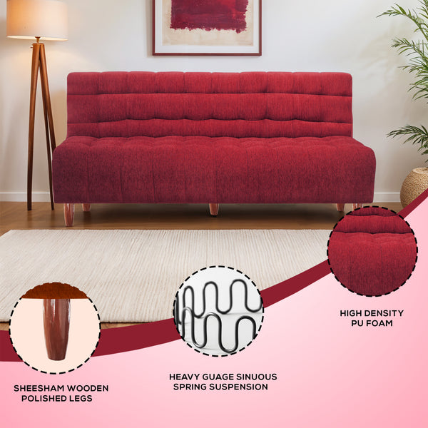 Florida Neo 4 Seater Wooden Sofa Cum Bed - ( Premium Molfino Fabric- Maroon )