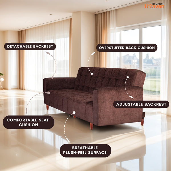 Lisbon  4 Seater Wooden Sofa Cum Bed - ( Premium Molfino Fabric- Brown)