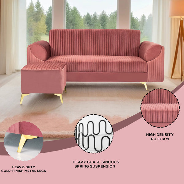 Venice 4 Seater Sofa with 2 Ottoman- ( Plush Suede Fabric- Peach )