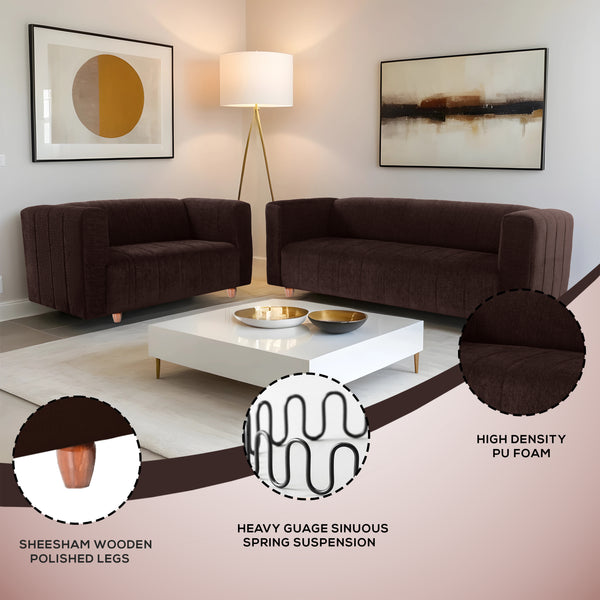 Tokyo 5 Seater Sofa- (3+2) ( Premium Molfino Fabric - Brown)