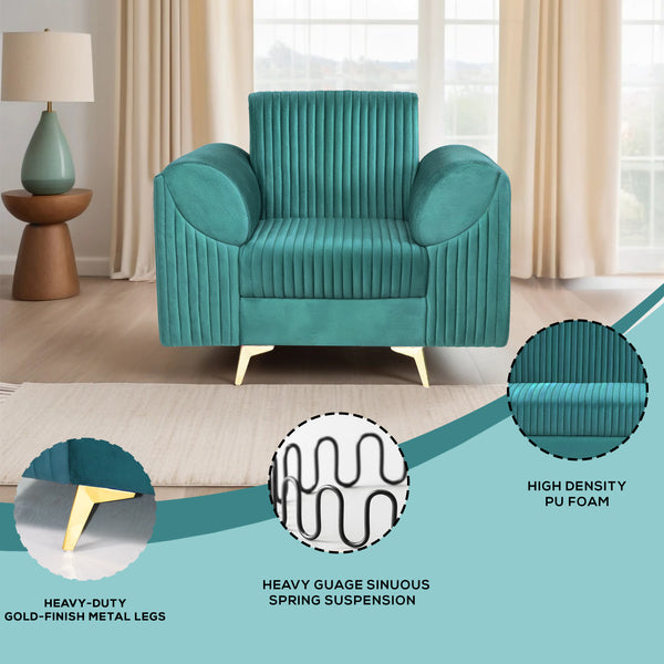 Venice 1 Seater Sofa - ( Plush Suede Fabric - Teal )
