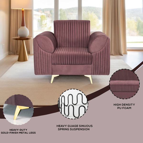 Venice 1 Seater Sofa - ( Plush Suede Fabric - Brown )