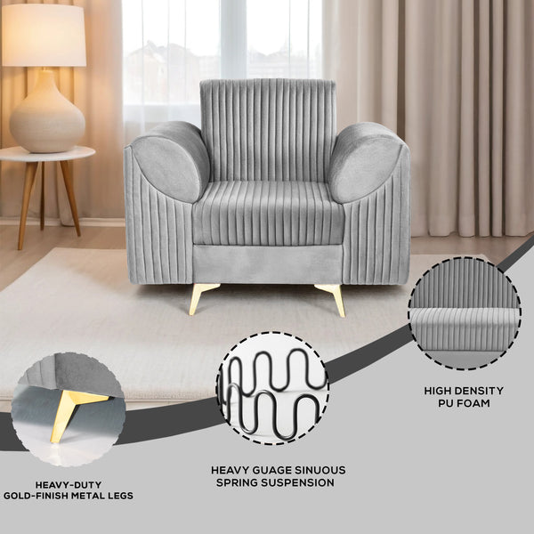 Venice 1 Seater Sofa - ( Plush Suede Fabric - Grey )