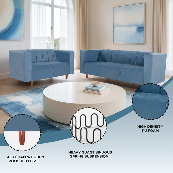 Sydney (3+2) Seater Sofa- ( Plush Suede Fabric- Sky Blue )