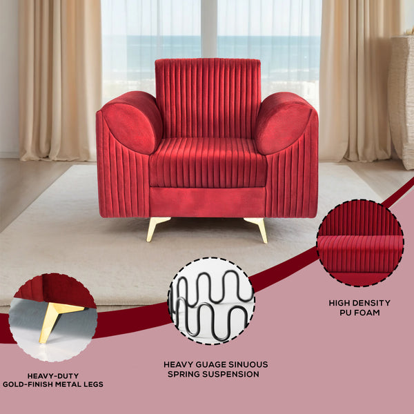 Venice 1 Seater Sofa - ( Plush Suede Fabric- Maroon )