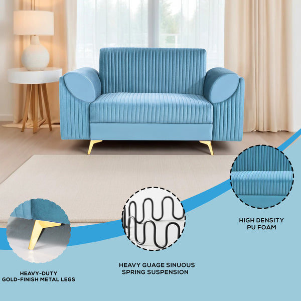 Venice 2 Seater Sofa - ( Plush Suede Fabric - Sky Blue)