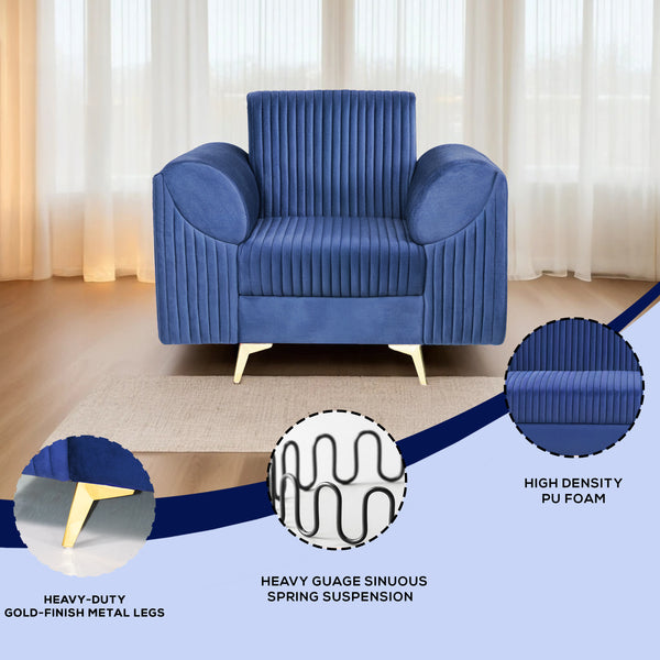 Venice 1 Seater Sofa - ( Plush Suede Fabric - Blue )