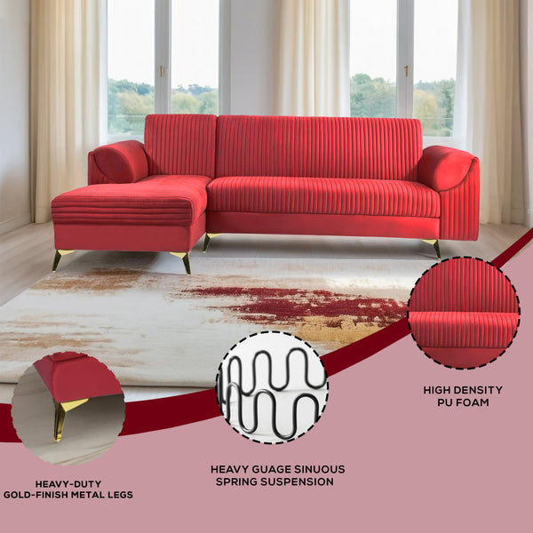 Venice 6 Seater Sofa Left Corner - ( Plush Suede Fabric - Maroon )