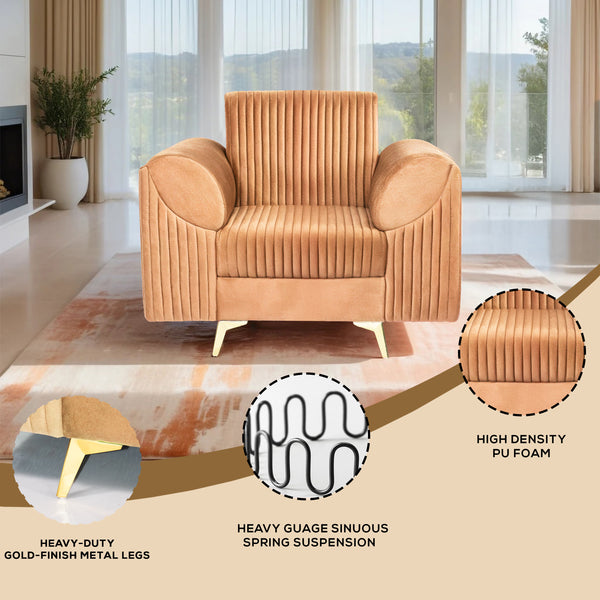 Venice 1 Seater Sofa  - ( Plush Suede Fabric - Beige )