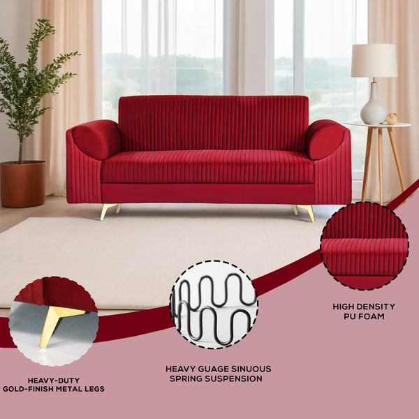 Venice 3 Seater Sofa- ( Plush Suede Fabric - Maroon )
