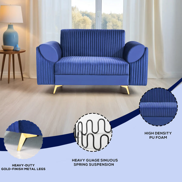 Venice 2 Seater Sofa- ( Plush Suede Fabric - Blue )