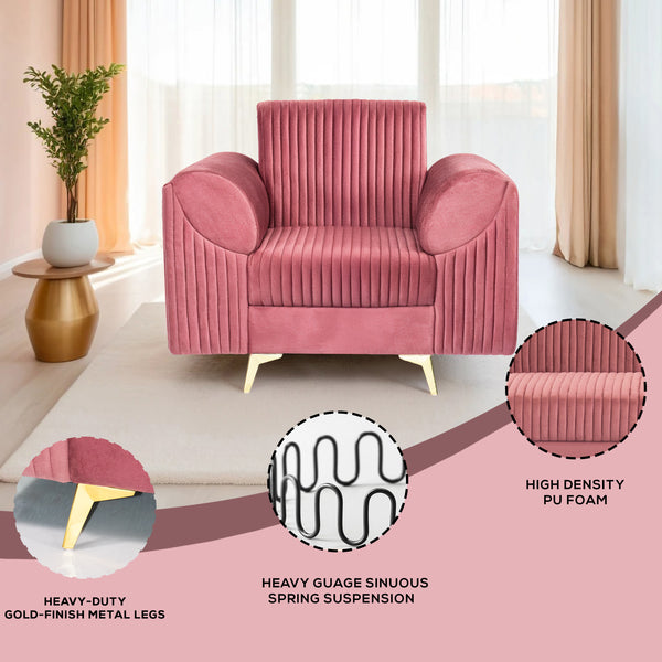 Venice 1 Seater Sofa - ( Plush Suede Fabric- Peach )