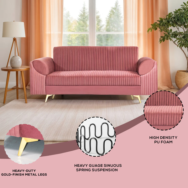 Venice 3 Seater Sofa- ( Plush Suede Fabric - Peach )