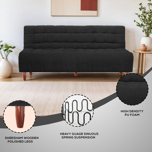 Florida Neo 4 Seater Wooden Sofa Cum Bed - ( Premium Molfino Fabric- Black )