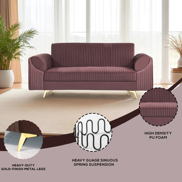 Venice 3 Seater Sofa- ( Plush Suede Fabric- Brown )