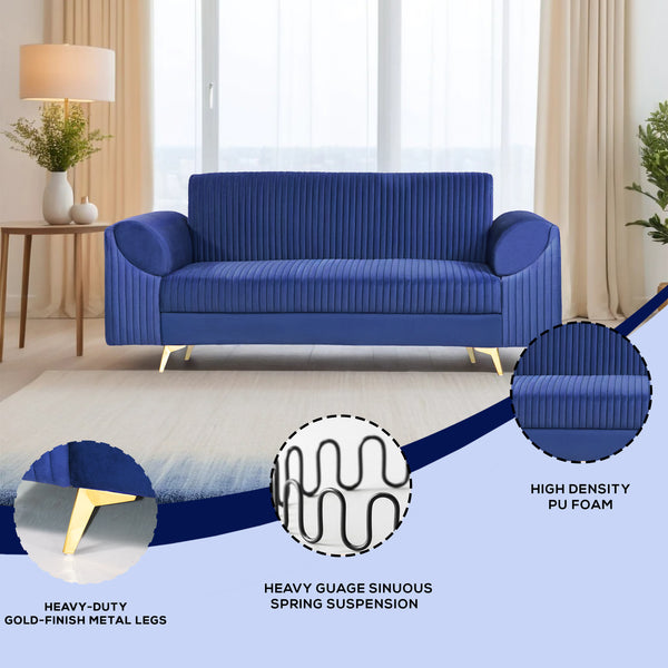 Venice 3 Seater Sofa- ( Plush Suede Fabric- Blue )