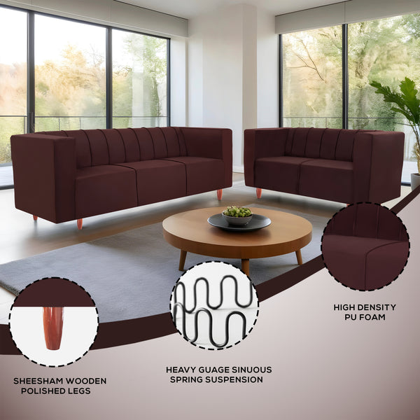 Sydney (3+2) Seater Sofa- ( Plush Suede Fabric- Brown )