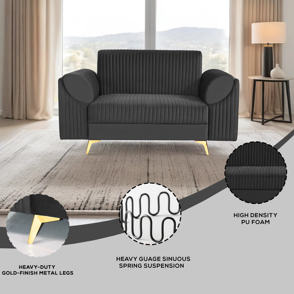 Venice 2 Seater Sofa - ( Plush Suede Fabric - Black )