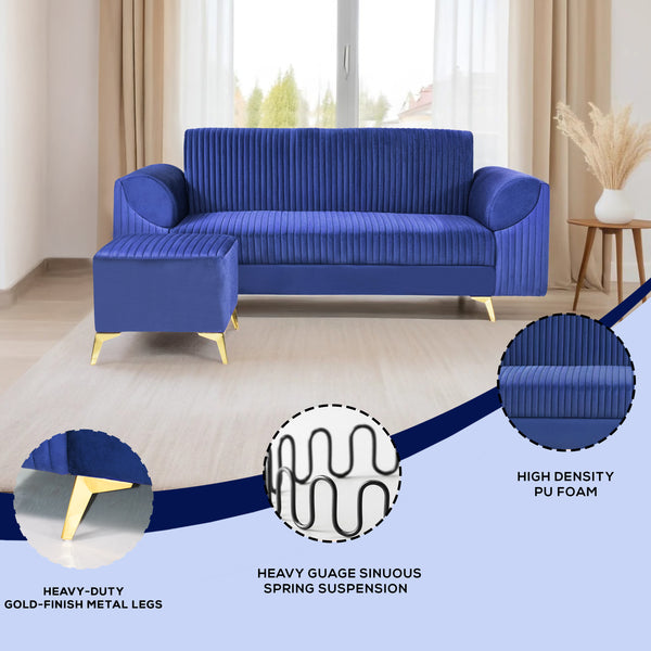 Venice 4 Seater Sofa with 1 Ottoman- ( Plush Suede Fabric- Brown )