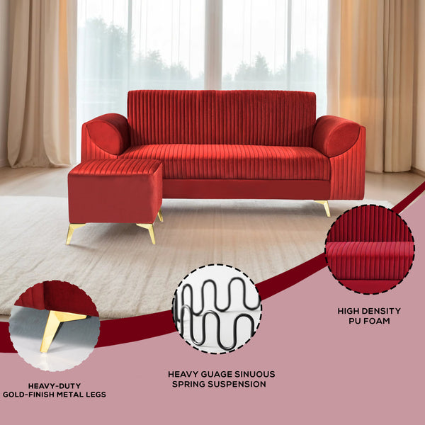 Venice 4 Seater Sofa with  Ottoman- ( Plush Suede Fabric- Maroon )