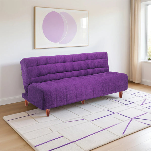 Florida Neo 4 Seater Wooden Sofa Cum Bed - ( Premium Molfino Fabric- Purple )