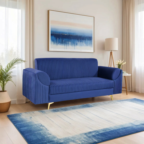 Venice 3 Seater Sofa- ( Plush Suede Fabric- Blue )