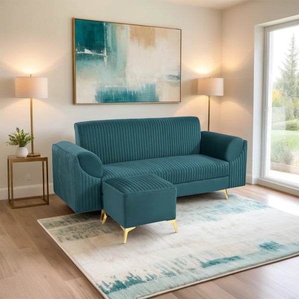 Venice 4 Seater Sofa with 1 Ottoman- ( Plush Suede Fabric- Teal )