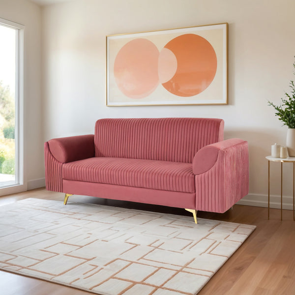 Venice 3 Seater Sofa- ( Plush Suede Fabric - Peach )
