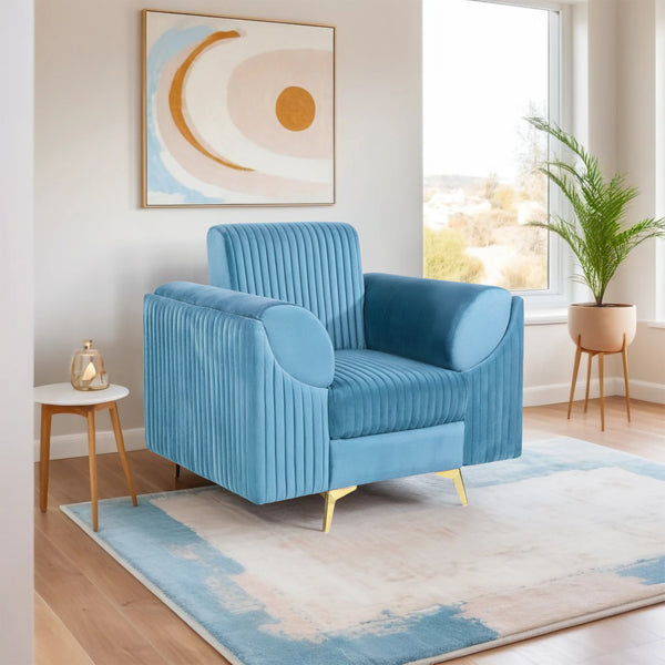 Venice 1 Seater Sofa - ( Plush Suede Fabric - Sky Blue)
