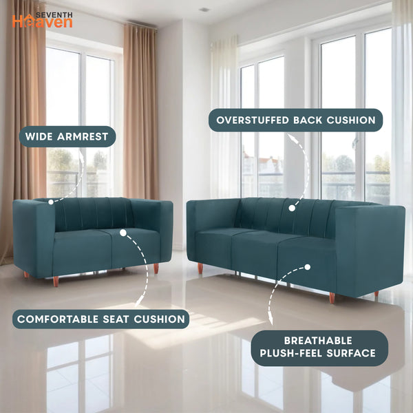 Sydney (3+2) Seater Sofa- ( Plush Suede Fabric- Teal )