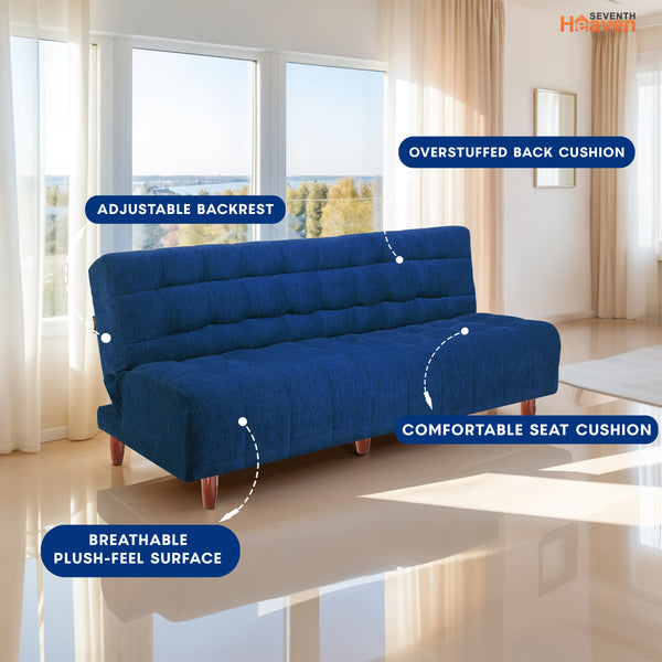 Florida Neo 3 Seater Wooden Sofa Cum Bed - ( Premium Molfino Fabric- Blue )