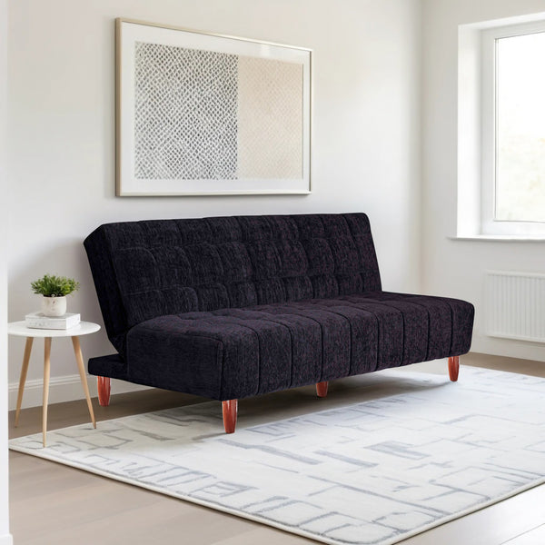 Florida 4 Seater Wooden Sofa Cum Bed - ( Premium Molfino Fabric- Black )
