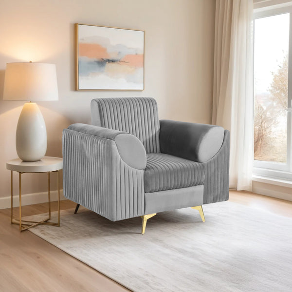 Venice 1 Seater Sofa - ( Plush Suede Fabric - Grey )