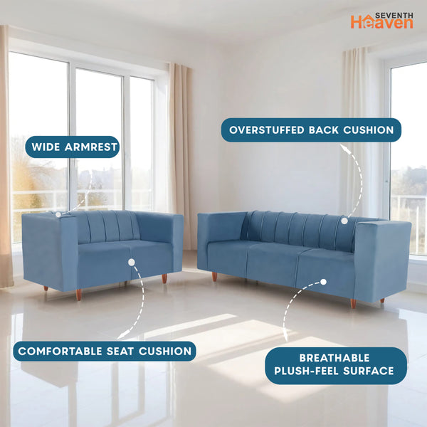 Sydney (3+2) Seater Sofa- ( Plush Suede Fabric- Sky Blue )