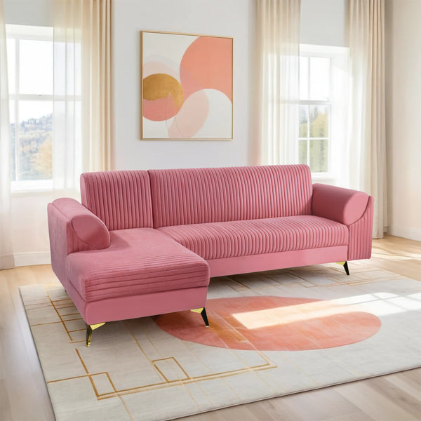 Venice 6 Seater Sofa Left Corner - ( Plush Suede Fabric - Peach )