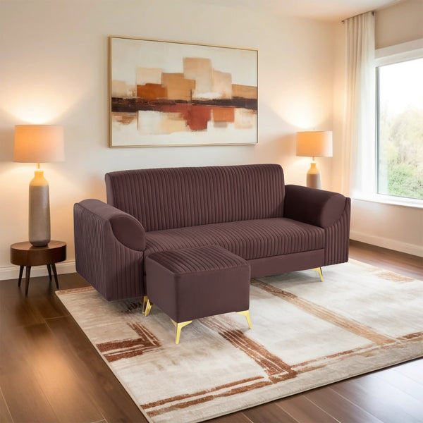 Venice 4 Seater Sofa with 1 Ottoman- ( Plush Suede Fabric- Brown )