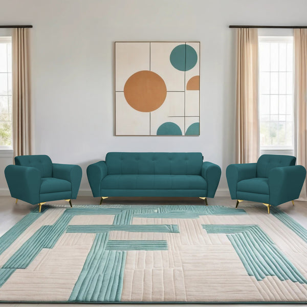 Milan Icon (3+1+1) Seater Sofa- ( Plush Suede Fabric - Teal )