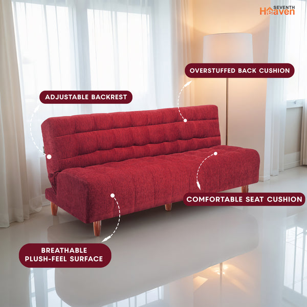 Florida Neo 3 Seater Wooden Sofa Cum Bed - ( Premium Molfino Fabric- Maroon)